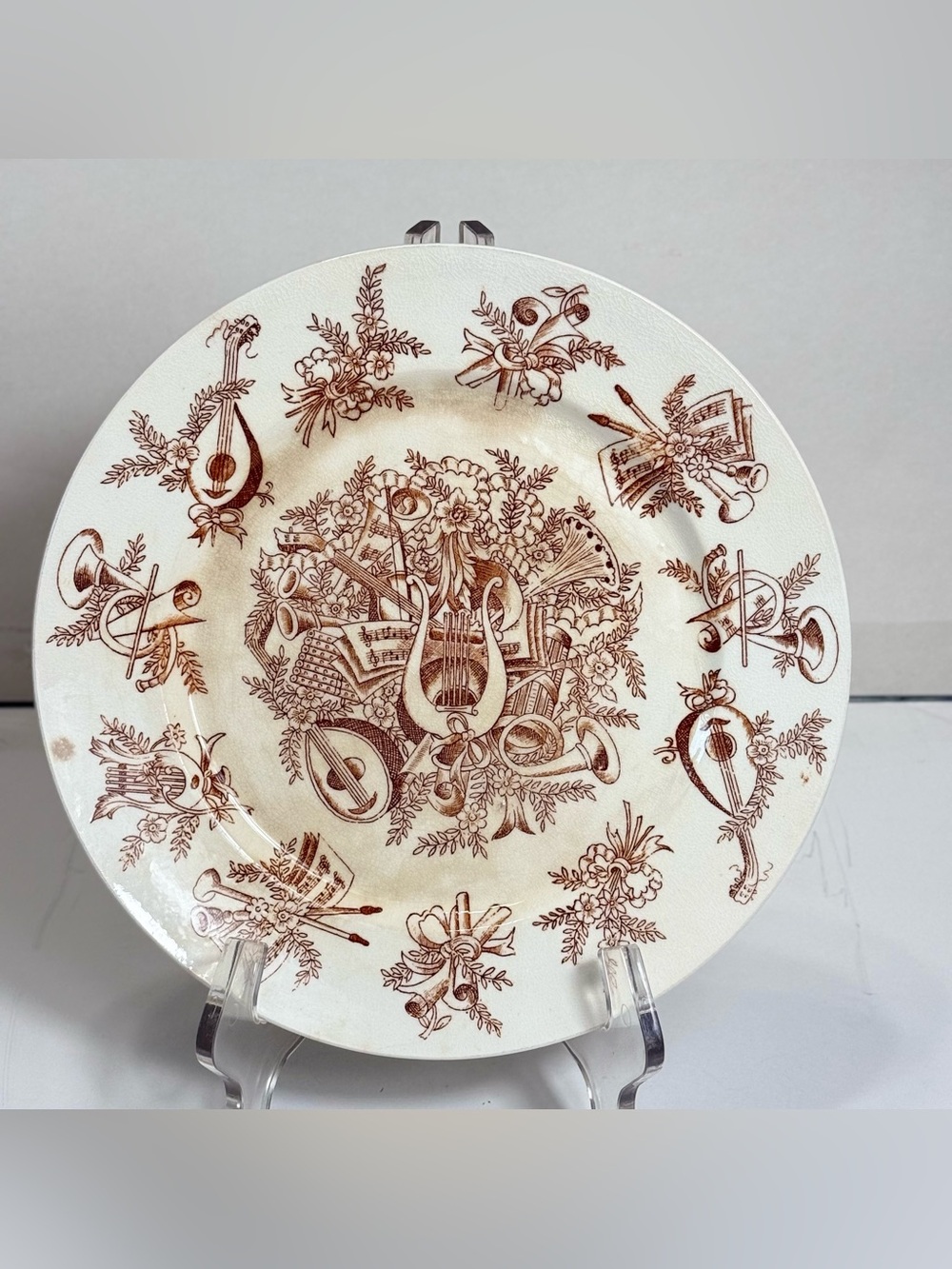 Antique Brown Transferware Plate 1800’s Victorian Era Staffordshire England